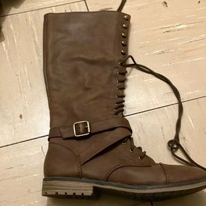 Brown Lace Up/Zipper Knee High Boots size 8